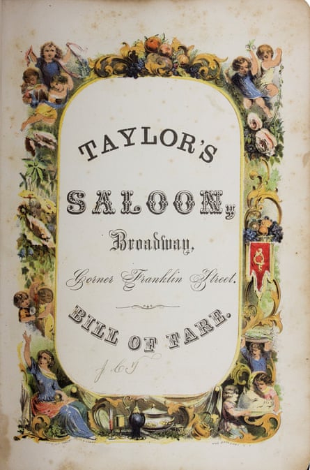 la portada dice 'taylor's saloon, broadway, corner franklin street, bill of fare